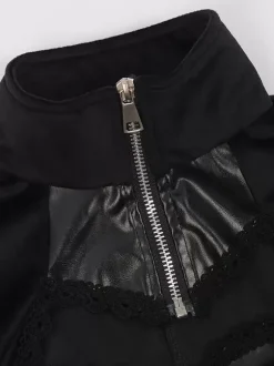 Manteau mi-long gothique noir pour femme trench slim col montant smoking palais