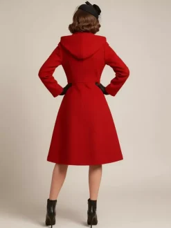 Manteau mi-long vintage en laine à capuche coupe trapèze et double boutonnage pour femme (collection 2026)