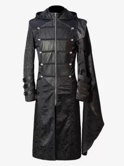 Manteau noir vintage à manches longues en polyester et fibre de polyester pour homme