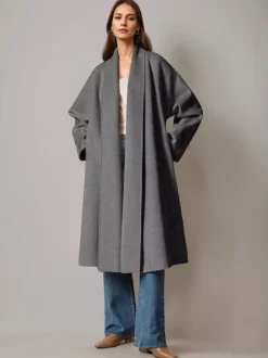 Manteau portefeuille en laine et cachemire mélangés bordeaux pour femme élégant à revers ceinture double face vêtements d'extérieur d'hiver 2026