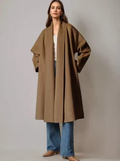 Manteau portefeuille en laine et cachemire mélangés bordeaux pour femme élégant à revers ceinture double face vêtements d'extérieur d'hiver 2026