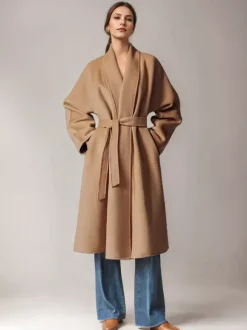 Manteau portefeuille en laine et cachemire mélangés bordeaux pour femme élégant à revers ceinture double face vêtements d'extérieur d'hiver 2026