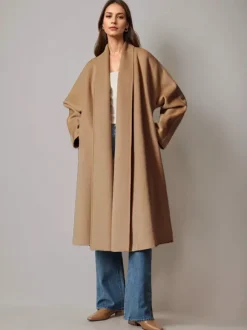 Manteau portefeuille en laine et cachemire mélangés bordeaux pour femme élégant à revers ceinture double face vêtements d'extérieur d'hiver 2026