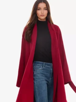 Manteau portefeuille en laine et cachemire mélangés bordeaux pour femme élégant à revers ceinture double face vêtements d'extérieur d'hiver 2026