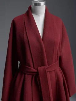 Manteau portefeuille en laine et cachemire mélangés bordeaux pour femme élégant à revers ceinture double face vêtements d'extérieur d'hiver 2026