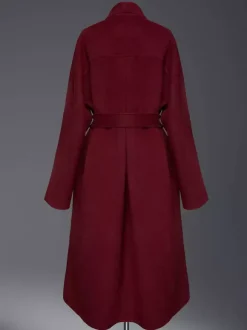 Manteau portefeuille en laine et cachemire mélangés bordeaux pour femme élégant à revers ceinture double face vêtements d'extérieur d'hiver 2026