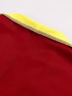 Manteau rouge vintage à boutons rétro et blocs de couleurs à manches longues en polyester pour homme