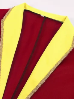 Manteau rouge vintage à boutons rétro et blocs de couleurs à manches longues en polyester pour homme