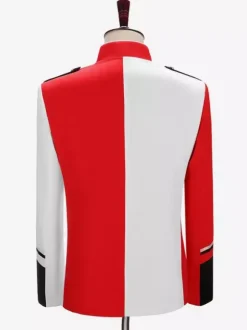 Manteau rouge vintage à boutons rétro et blocs de couleurs à manches longues en polyester pour homme