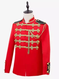 Manteau rouge vintage à franges et boutons rétro blocs de couleurs manches longues en polyester costumes rétro pour homme