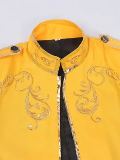 Manteau rétro steampunk violet pour homme col montant broderie fermeture éclair sur le devant manches longues style vintage