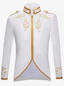Manteau rétro steampunk violet pour homme col montant broderie fermeture éclair sur le devant manches longues style vintage