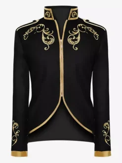 Manteau rétro steampunk violet pour homme col montant broderie fermeture éclair sur le devant manches longues style vintage