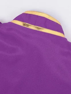 Manteau rétro steampunk violet pour homme col montant broderie fermeture éclair sur le devant manches longues style vintage