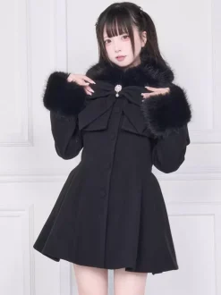 Manteau Sweet Lolita rose et noir à n艙uds pardessus à manches longues manteau d'automne Lolita