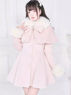 Manteau Sweet Lolita rose et noir à n艙uds pardessus à manches longues manteau d'automne Lolita
