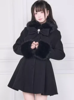 Manteau Sweet Lolita rose et noir à n艙uds pardessus à manches longues manteau d'automne Lolita