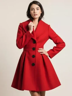 Manteau trapèze en laine mélangée avec col châle et boutons noirs pour femme 2026