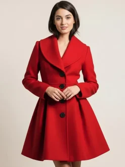 Manteau trapèze en laine mélangée avec col châle et boutons noirs pour femme 2026