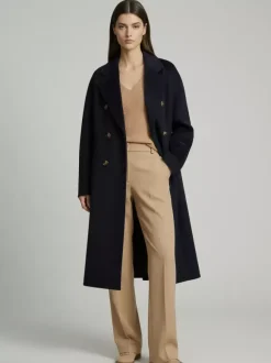 Manteau trapèze vintage en laine et cachemire mélangés avec revers classique et ceinture pour femme (collection 2026)
