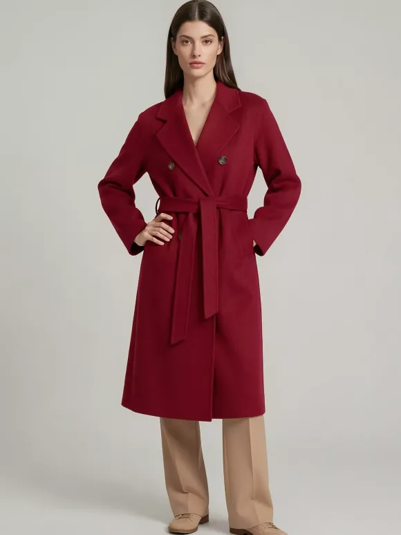 Manteau trapèze vintage en laine et cachemire mélangés avec revers classique et ceinture pour femme (collection 2026)
