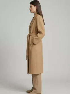 Manteau trapèze vintage en laine et cachemire mélangés avec revers classique et ceinture pour femme (collection 2026)