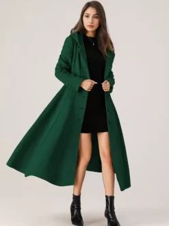 Manteau évasé en laine avec capuche pour femme rouge coupe trapèze long vêtement d'extérieur d'hiver 2026