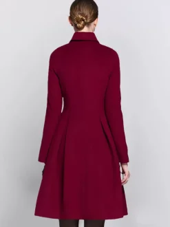 Manteau évasé en laine bordeaux à double boutonnage et col rabattu coupe trapèze vêtement d'extérieur mi-long d'hiver pour femme 2026