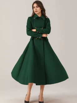 Manteau évasé en laine mélangée pour femme col rabattu croisé élégant vêtements d'extérieur d'hiver 2026