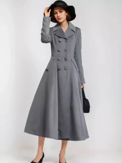 Manteau évasé en laine mélangée pour femme bleu marine foncé croisé revers larges coupe trapèze vêtements d'extérieur d'hiver 2026