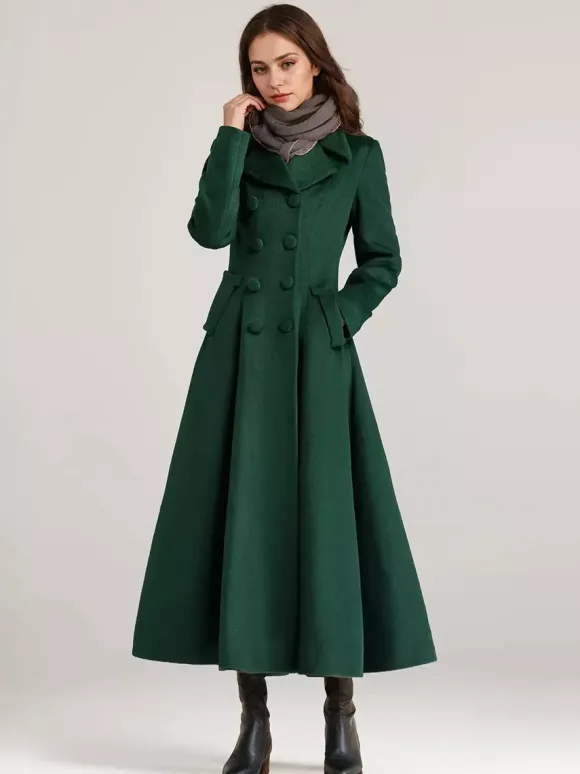Manteau évasé en laine mélangée pour femme bleu marine foncé croisé revers larges coupe trapèze vêtements d'extérieur d'hiver 2026