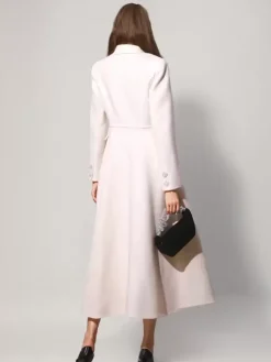 Manteau évasé en mélange de laine et de cachemire blanc à revers vêtement d'extérieur d'hiver double face 2026