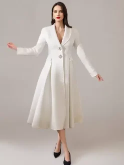 Manteau évasé en mélange de laine et de cachemire blanc à revers vêtement d'extérieur d'hiver double face 2026