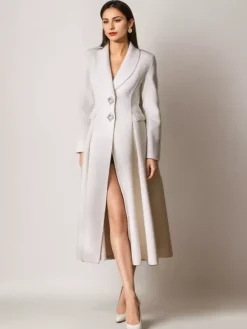 Manteau évasé en mélange de laine et de cachemire blanc à revers vêtement d'extérieur d'hiver double face 2026