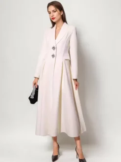 Manteau évasé en mélange de laine et de cachemire blanc à revers vêtement d'extérieur d'hiver double face 2026