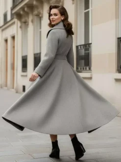 Manteau vintage croisé en laine coupe trapèze col châle pour femme (collection 2026)