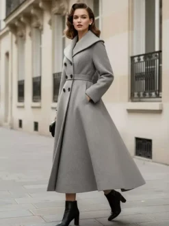 Manteau vintage croisé en laine coupe trapèze col châle pour femme (collection 2026)