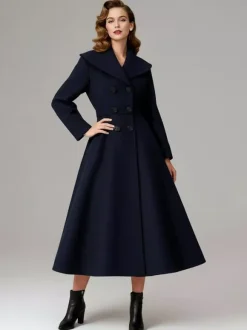 Manteau vintage croisé en laine coupe trapèze col châle pour femme (collection 2026)