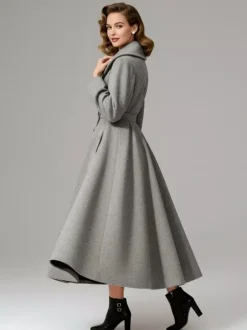 Manteau vintage croisé en laine coupe trapèze col châle pour femme (collection 2026)