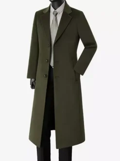 Manteaux Costume Long Pour Hommes Col Rabattu Décontracté Bleu Foncé