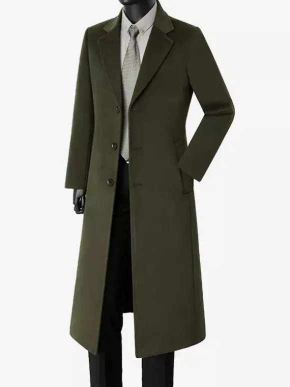 Manteaux Costume Long Pour Hommes Col Rabattu Décontracté Bleu Foncé