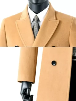 Manteaux Costume Long Pour Hommes Col Rabattu Décontracté Bleu Foncé