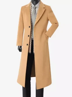 Manteaux Costume Long Pour Hommes Col Rabattu Décontracté Bleu Foncé