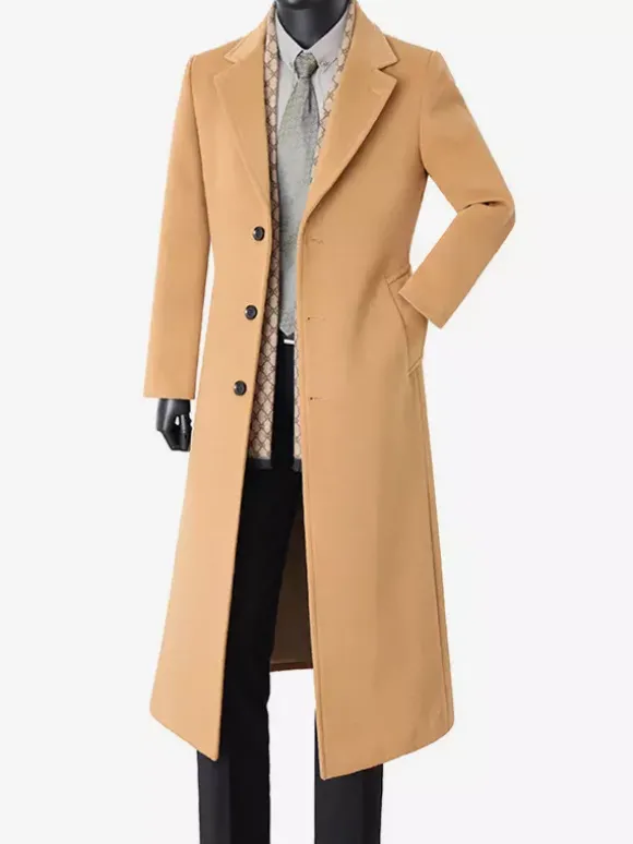 Manteaux Costume Long Pour Hommes Col Rabattu Décontracté Bleu Foncé