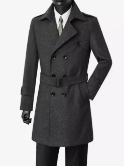Manteaux Costume Pour Hommes Double Boutonnage Ceinture Col Rabattu Gris