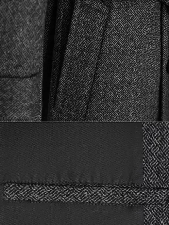 Manteaux Costume Pour Hommes Double Boutonnage Ceinture Col Rabattu Gris
