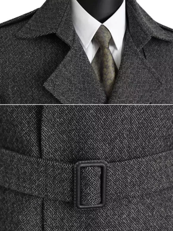 Manteaux Costume Pour Hommes Double Boutonnage Ceinture Col Rabattu Gris