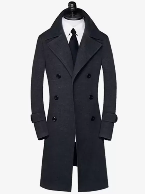 Manteaux Costume pour hommes Double boutonnage Col rabattu Chic Noir Moderne