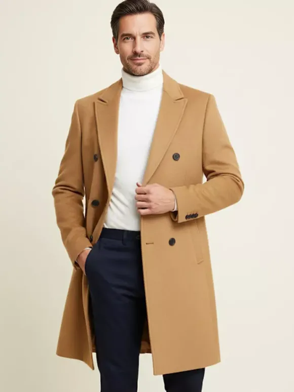 Manteaux Costume pour hommes Double boutonnage Col rabattu Décontracté Noir