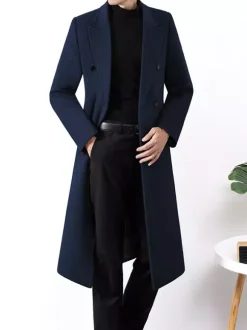 Manteaux Costume pour hommes Double boutonnage Col rabattu Décontracté Noir